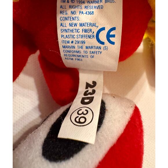 New 1994 Vtg Marvin the Martian Plush 12" Applause Looney Tunes Stuffed Toy - Picture 6 of 6